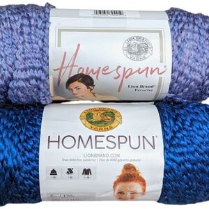 Homespun Lion Brand 2 Skeins Montana Sky Blue Purple Aster Yarn